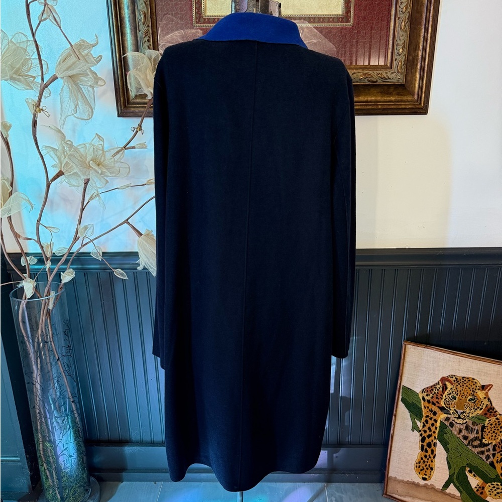 M&S Collection Two Toned Black & Blue Wool Blend Long Coat Sz 16 💛🍄 - Picture 5 of 10